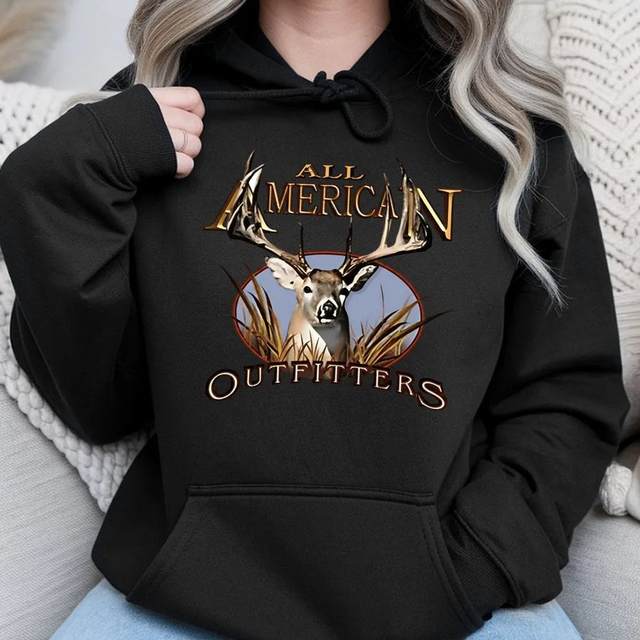All American Deer Hoodie | Whitetail Buck Antler Graphic | Premium Cotton Blend | Hunting Gift For Outdoorsmen & Wildlife Lovers