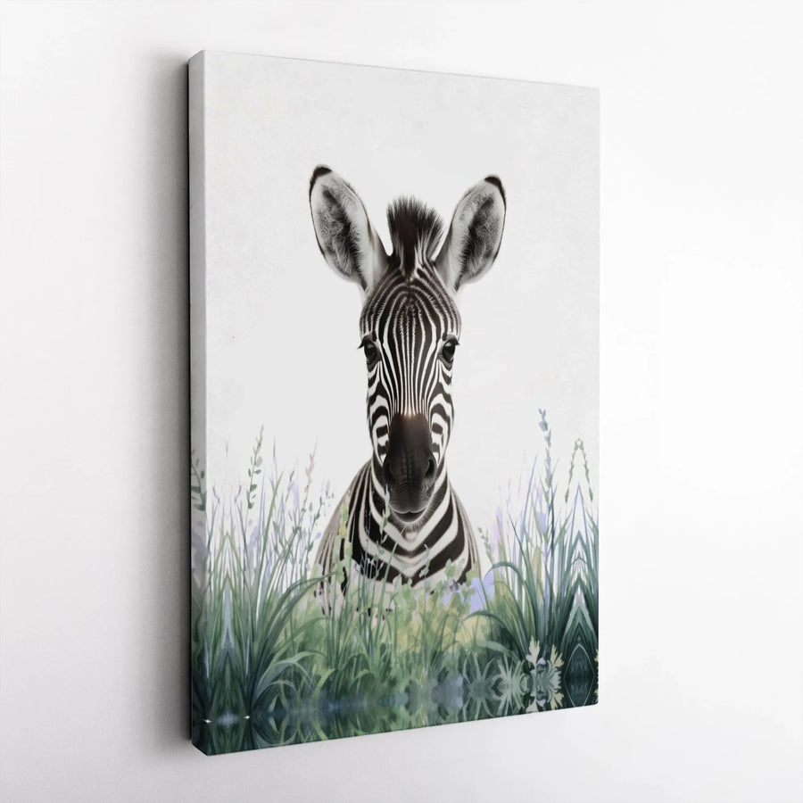 Zebra Canvas Wall Art | Cute Baby Animal Watercolor Portrait | Premium Gallery Wrap Canvas | Safari Nursery Decor & Kids Room Gift