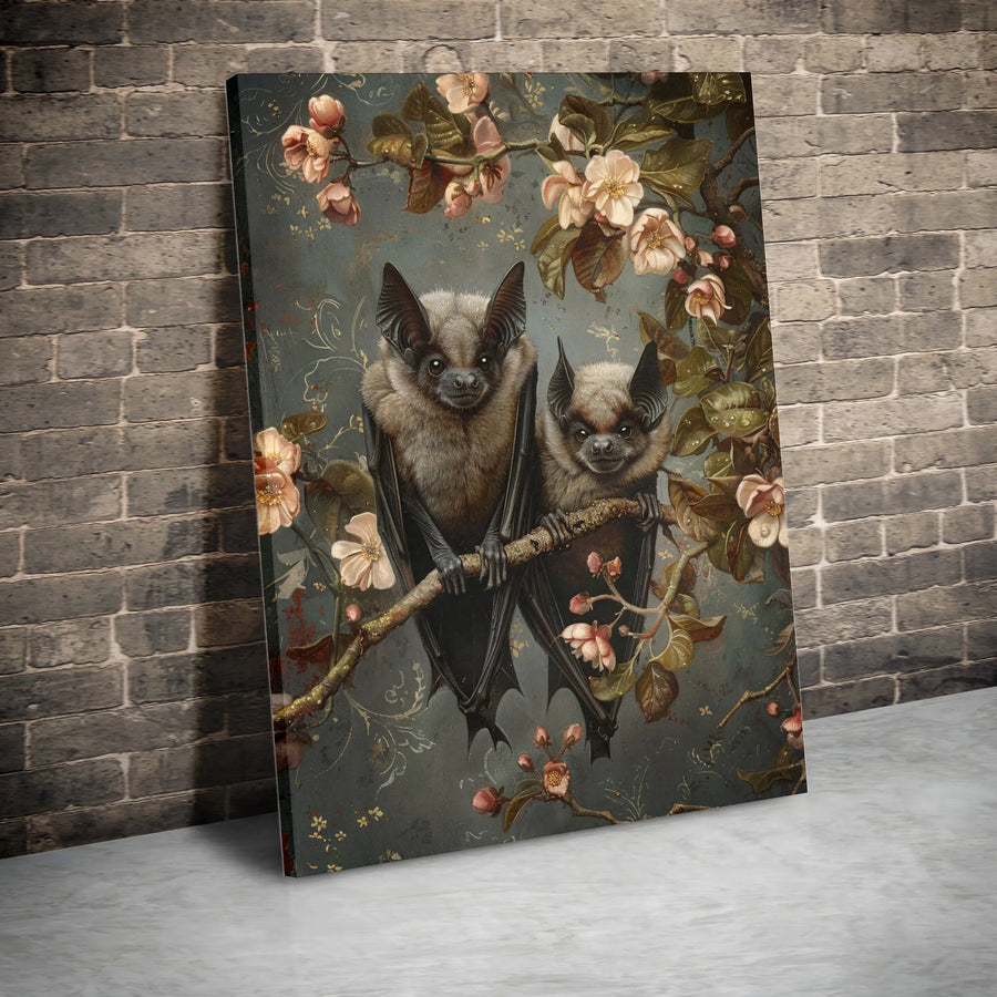 Vintage Bat Wall Art Canvas Print | Dark Academia Floral Illustration | Premium Gallery Wrapped Canvas | Gothic Home Decor Gift