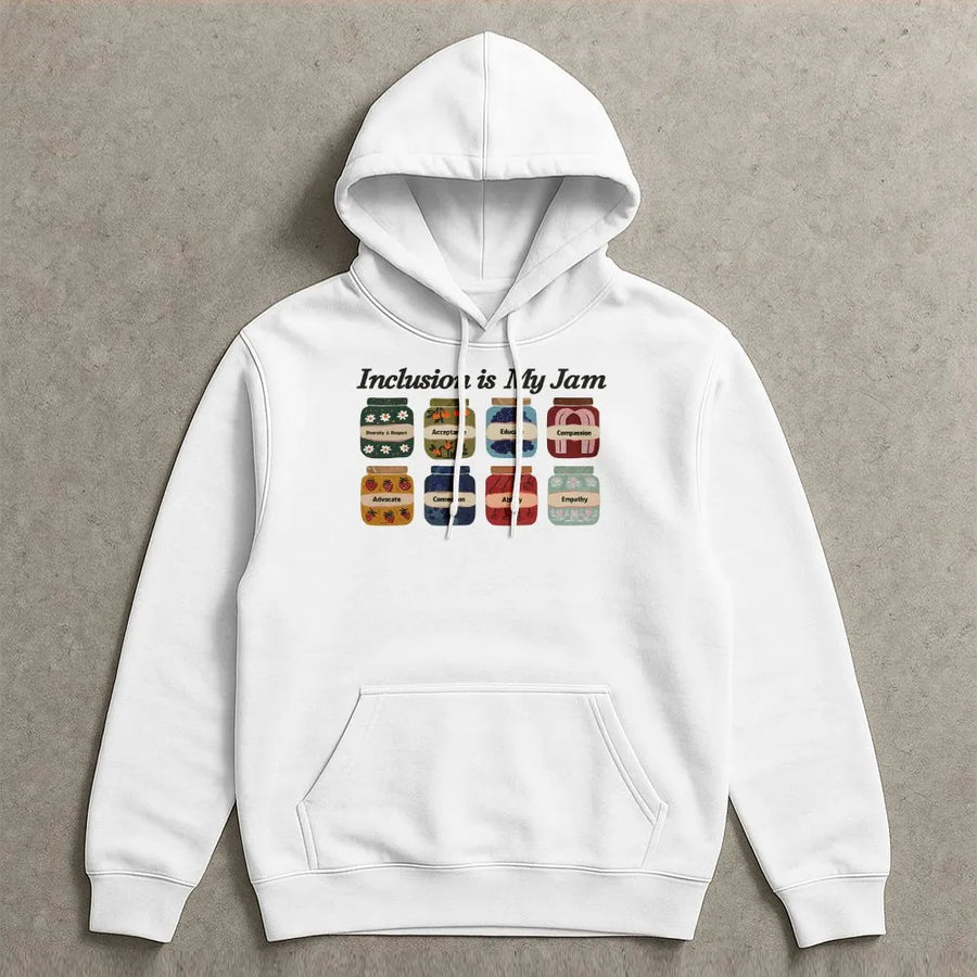 Inclusion Is My Jam Hoodie | Retro Jam Jar Graphic | Premium Cotton Blend | Gift for Special Education Teacher
