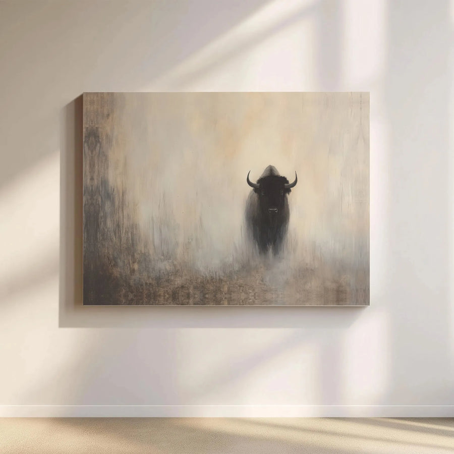 American Bison Canvas Art | Moody Wildlife Mist Print | Gallery-Quality 1.25-Inch Profile | Rustic Lodge Decor for Nature Lovers