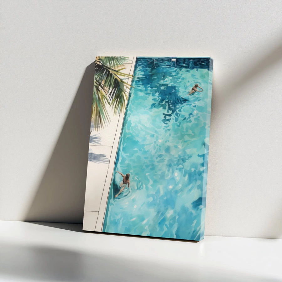 Swimming Pool Aerial Canvas Print | Relaxing Summer Vacation Art | Premium Gallery Wrap Decor | Coastal Modern Wall Art for Living Room