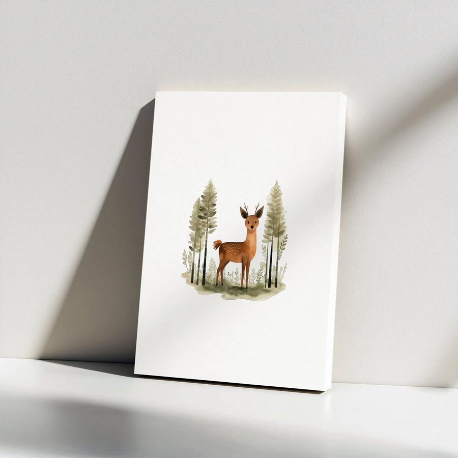Cute Woodland Deer Wall Art | Watercolor Baby Animal Canvas Print | Premium Gallery Wrap Decor | Nursery or Kid’s Bedroom Gift