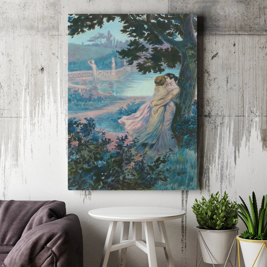Georges Rochegrosse The Kiss Art Print | Romantic Impressionist Painting | Gallery Quality Wrapped Canvas | Fine Art Home Decor Gift
