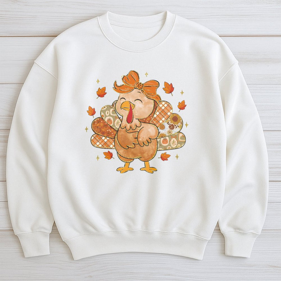 Thanksgiving Turkey Sweatshirt | Retro Floral Patchwork Coquette Design | Premium Cotton Blend | Cute Autumn Fall Gift For Women