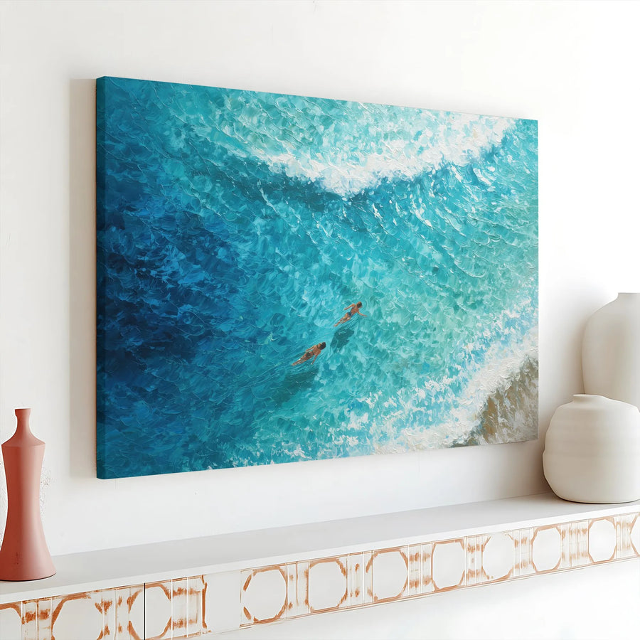 Aerial Ocean Canvas Print | Turquoise Beach Waves Wall Art | Textured Coastal Decor | Premium Gallery Wrap Gift for Beach Lovers