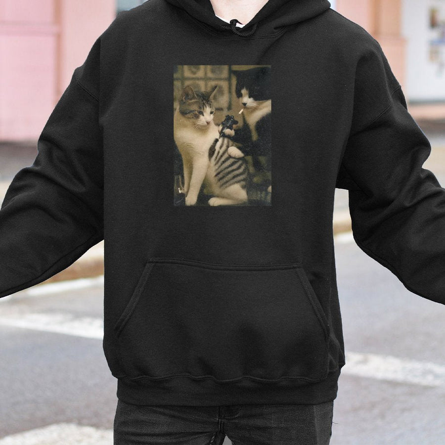 Funny Cat Tattoo Hoodie | Vintage Art Style Graphic Print | Premium Cotton-Blend Pullover | Unique Gift for Cat Lovers & Ink Enthusiasts