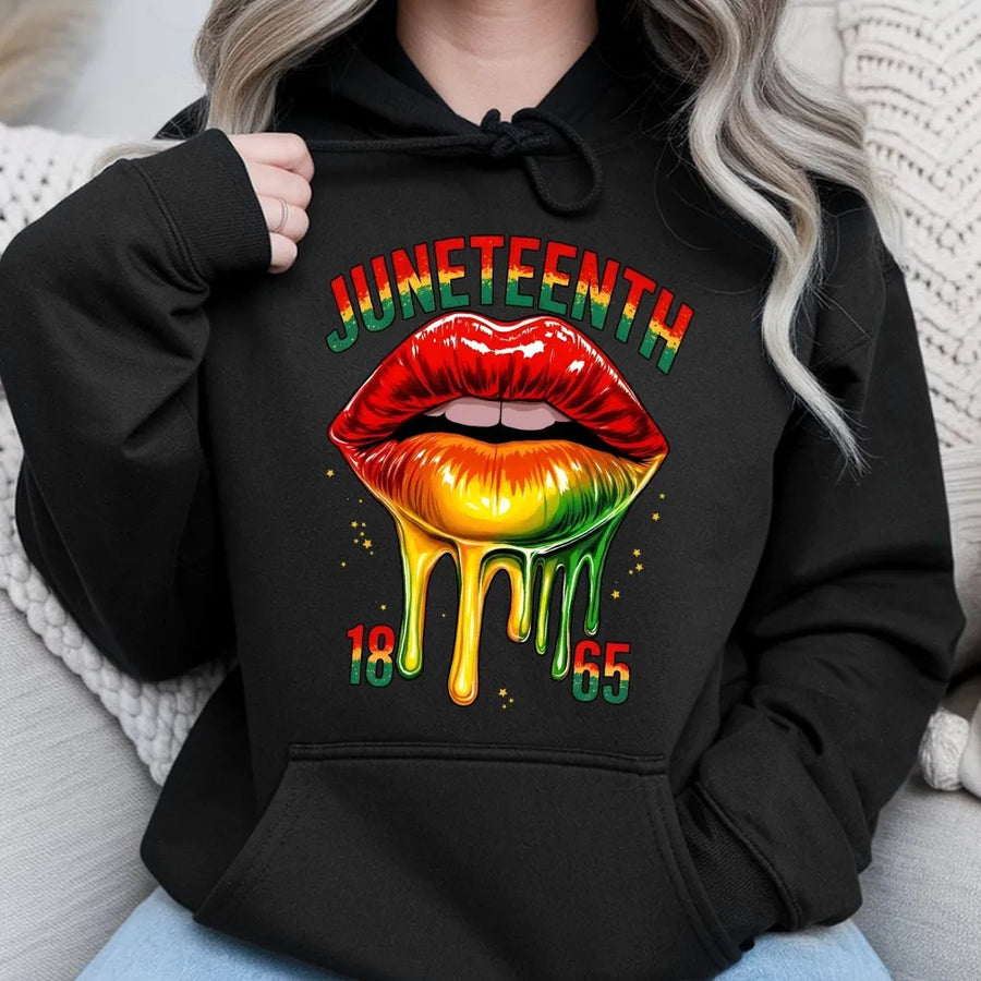 Juneteenth Hoodie | Dripping Lips 1865 Graphic Design | Premium Cotton Blend | Freedom Day Apparel for Black History Month Gift