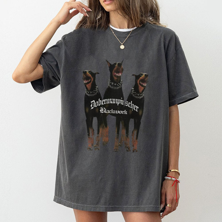 Doberman Dog Graphic T-Shirt | Edgy Blackwork Gothic Art | 100% Cotton Premium Tee | Unique Animal Lover Gift for Men and Women