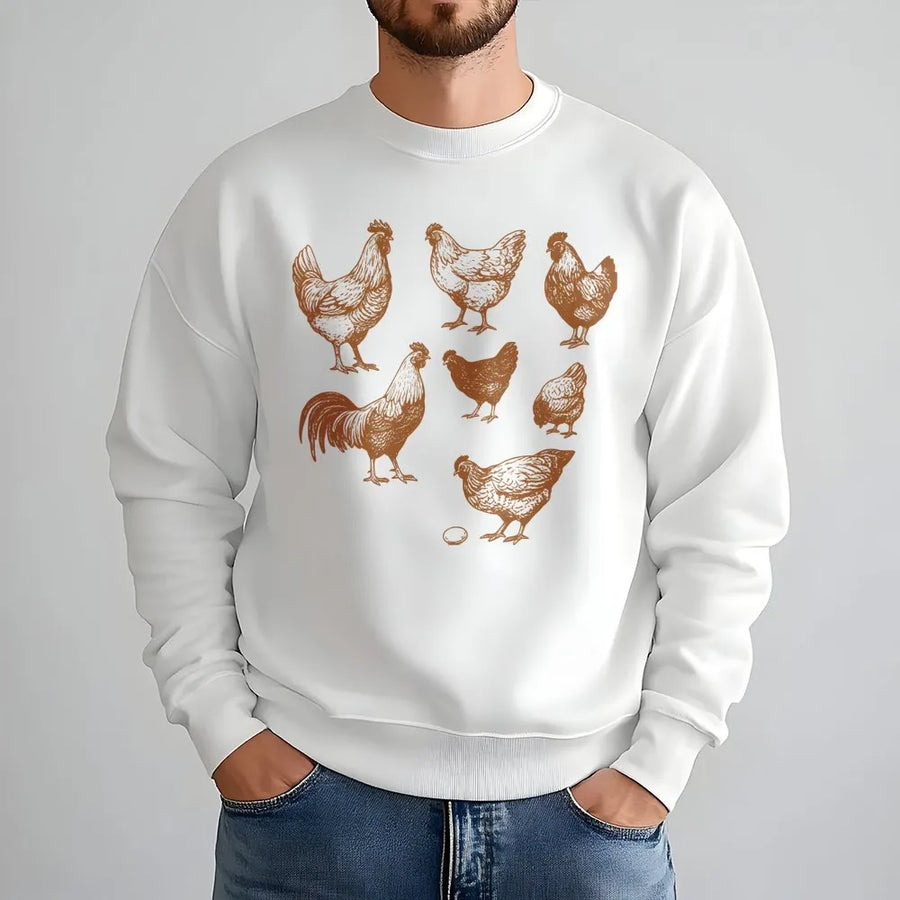 Chicken Lover Sweatshirt | Vintage Farm Animal Graphic Print | Soft Cotton Blend Apparel | Unique Gift for Farmers and Poultry Enthusiasts