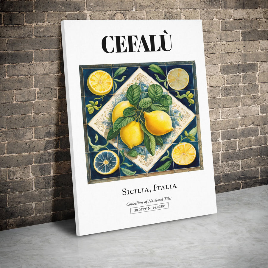 Cefalu Sicily Lemon Wall Art | Mediterranean Tile Print | Premium Gallery Wrapped Canvas | Italian Kitchen Decor Gift