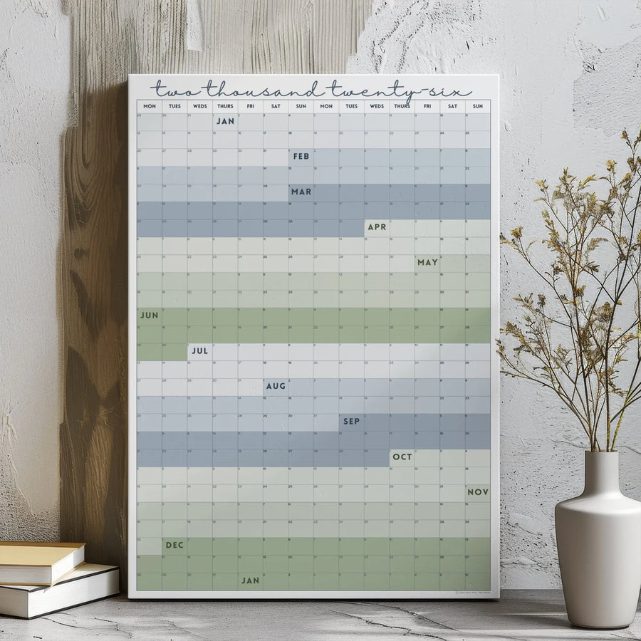 2026 Year at a Glance Calendar Canvas | Vertical Color Block Wall Planner | Premium Gallery Wrapped Decor | Minimalist Home Office Gift