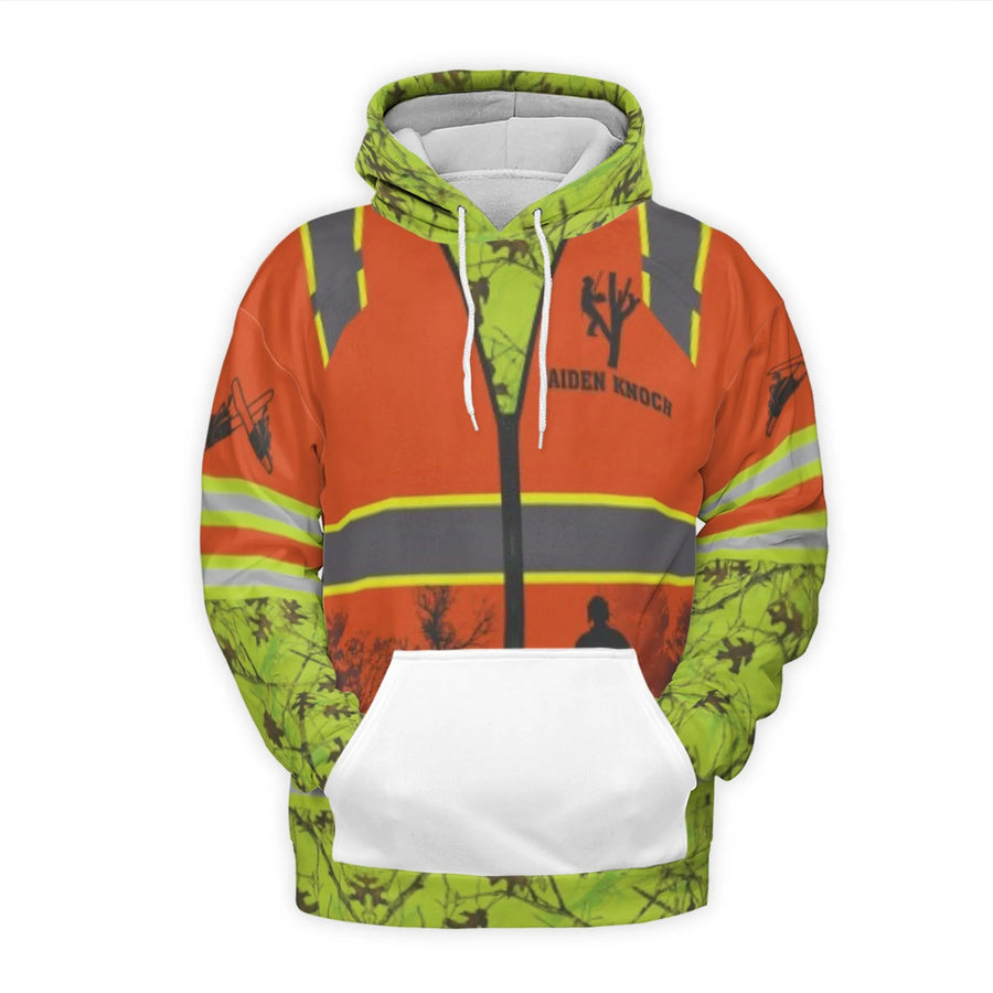 Arborist Chainsaw 3D Hoodie | High-Vis Camo Tree Service Graphic | Premium Polyester Brushed Fleece | Gift for Professional Tree Climber