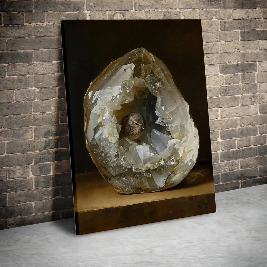 Bird in Quartz Crystal Geode Canvas | Surreal Nature Fine Art Print | Gallery Quality 1.25" Profile | Unique Gift for Crystal and Bird Lovers