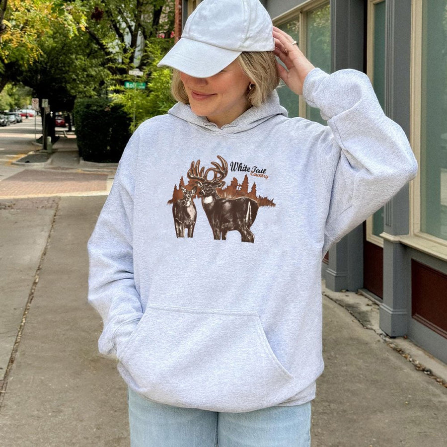 White Tail Deer Hoodie | Vintage Buck and Doe Graphic | Premium Cotton Blend | Nature Lover Hunting Gift for Outdoorsmen