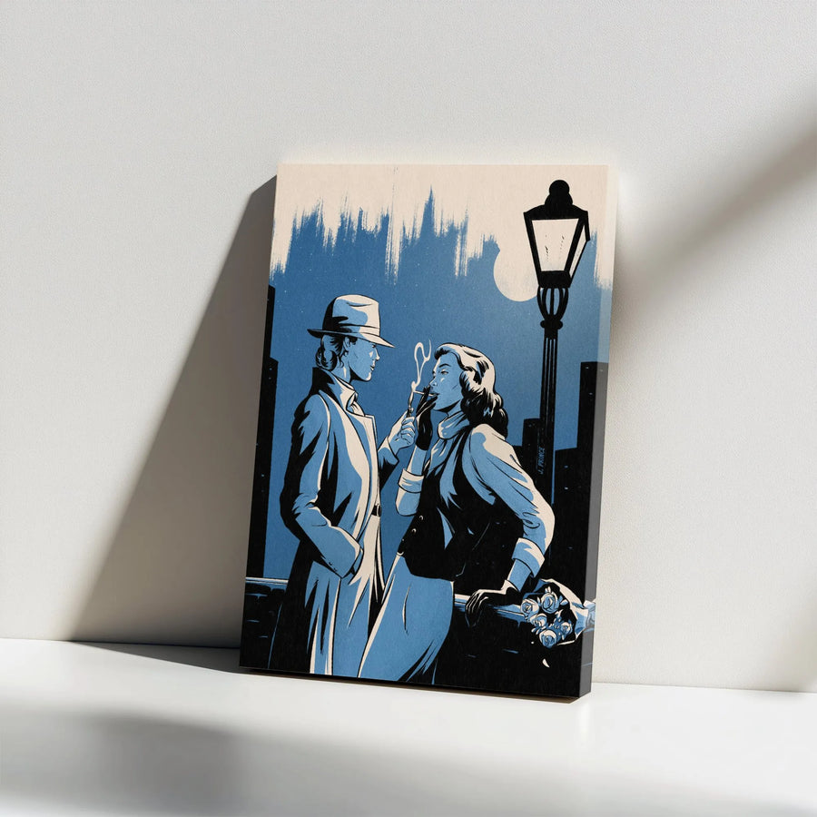 Film Noir Canvas Print | Romantic Detective Couple Illustration | Gallery Quality Premium Canvas | Collector's Gift for Movie & Comic Fans