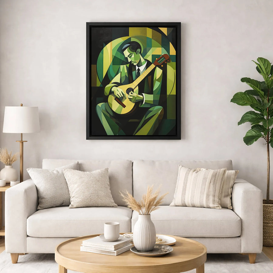 Abstract Guitarist Canvas Wall Art | Cubist Musician Geometric Print | Premium 1.25" Gallery Wrap | Modern Home Office Decor Gift