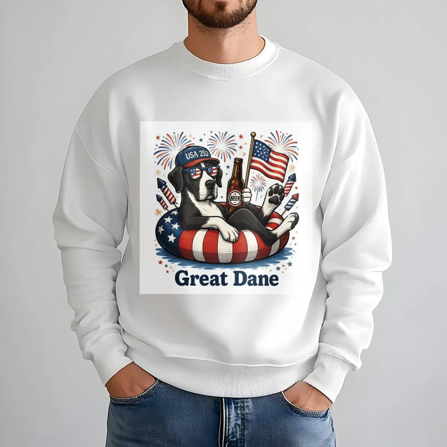 Great Dane 4th of July Sweatshirt | Patriotic USA 250th Anniversary Dog Graphic | Premium Unisex Sweatshirt | Gift for American Dog Lover