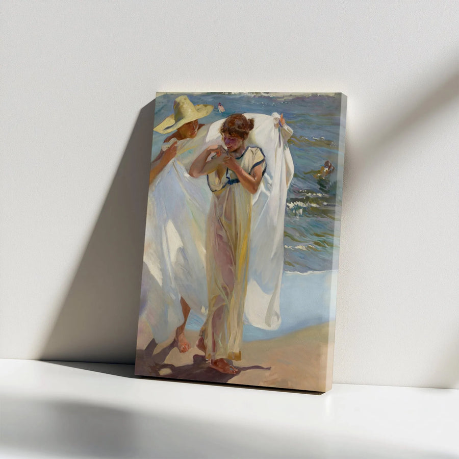 Walk on the Beach Canvas Wall Art | Joaquin Sorolla Impressionist Print | Premium 1.25 Inch Gallery Wrap | Coastal Living Room Home Decor