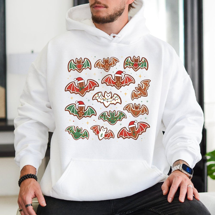 Gingerbread Bat Hoodie | Spooky Christmas Graphic Sweatshirt | Cotton-Polyester Blend | Alternative Holiday Gift for Goth Christmas Lovers