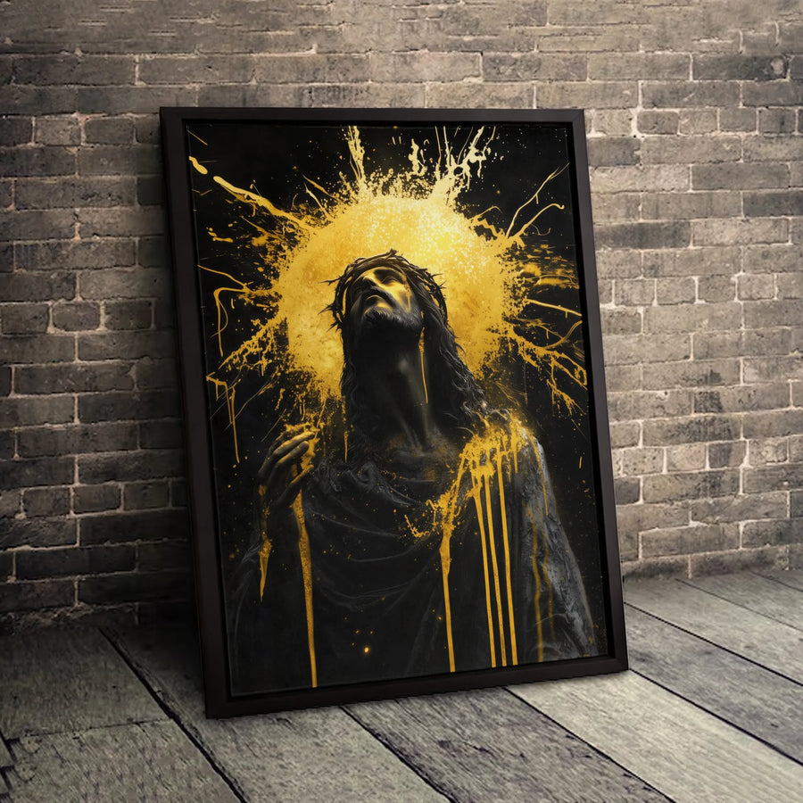 Jesus Christ Canvas Print | Abstract Gold Paint Splatter Crown of Thorns | Premium Gallery Wrapped | Christian Home Decor Gift