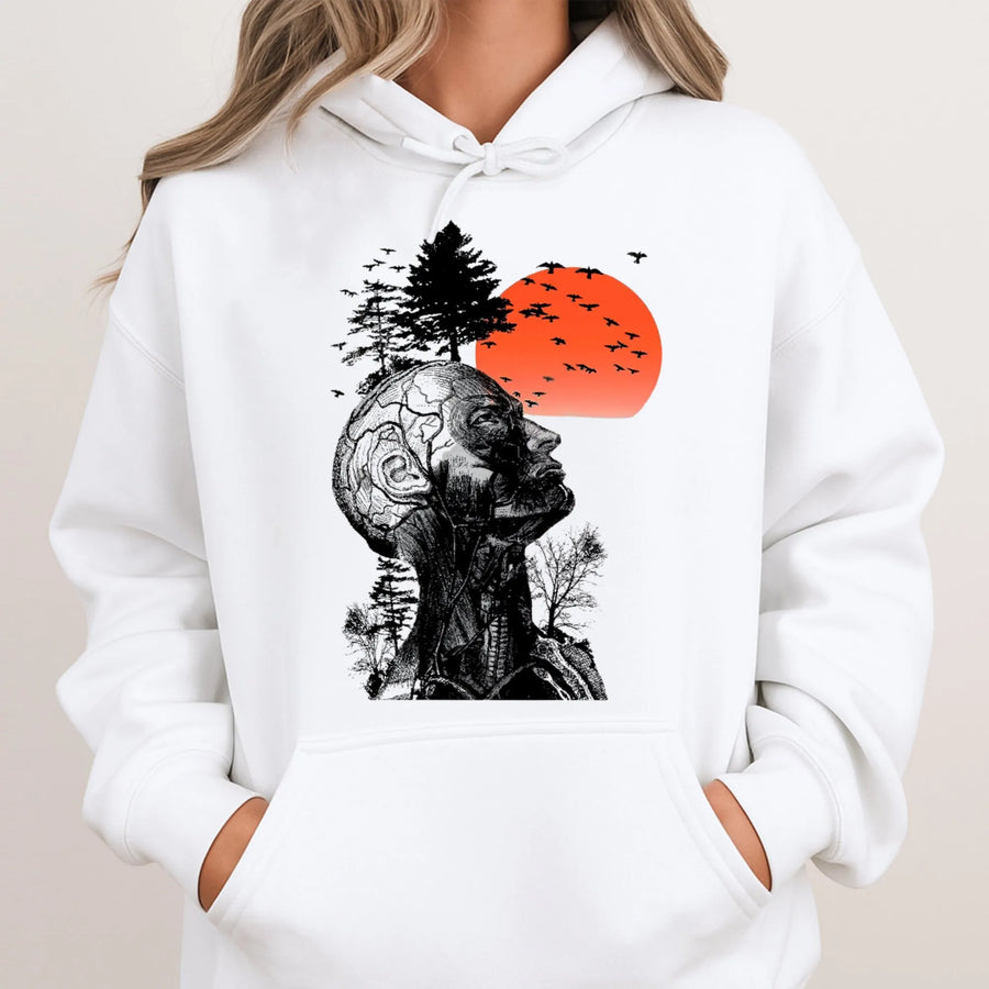 Surreal Anatomical Head Hoodie | Artistic Human Anatomy Silhouette Art | Premium Cotton Blend | Unique Graphic Gift for Science and Art Lovers