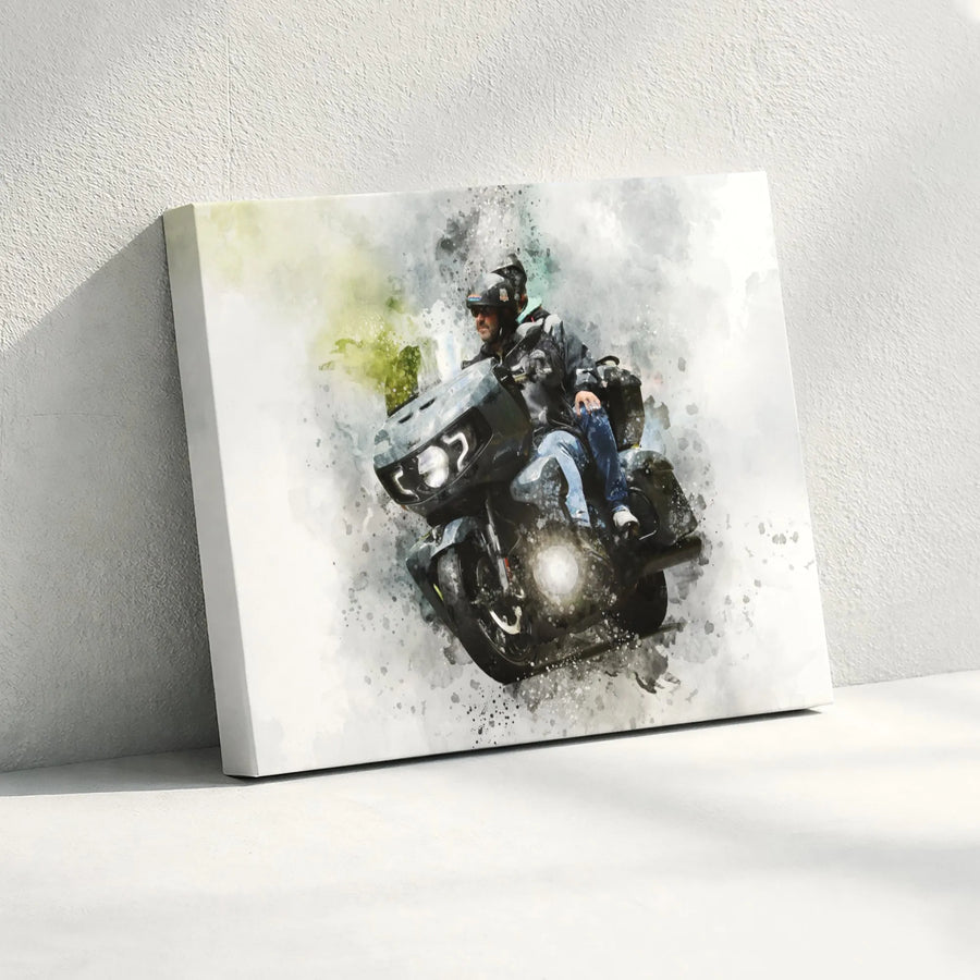 Motorcycle Rider Canvas Print | Watercolor Biker Art | Premium 1.25 Inch Gallery Wrap | Gift for Motorcycle Lover