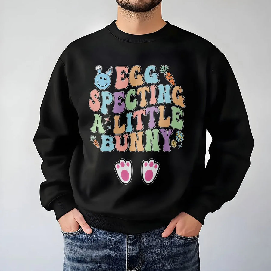 Eggspecting A Little Bunny Sweatshirt | Retro Easter Pregnancy Announcement Design | Premium Cotton Blend | Funny Expecting Mom Easter Gift