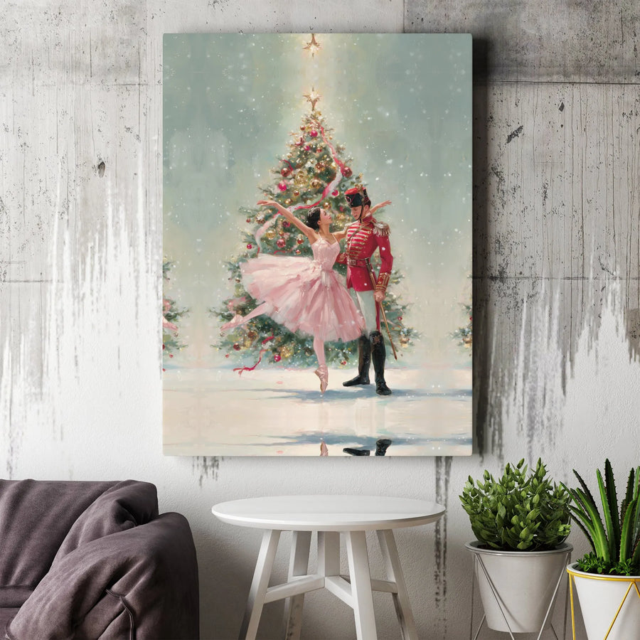 The Nutcracker Ballet Canvas Art | Ballerina and Prince Christmas Tree Print | Premium Gallery Wrap Decor | Holiday Gift for Dance Lovers