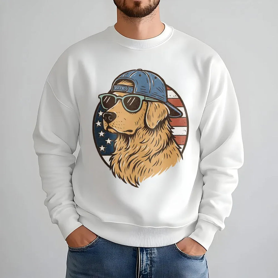 Golden Retriever Sweatshirt | Patriotic Usa Sunglasses Dog Graphic | Premium Cotton Blend | Unisex 4th of July Gift for Dog Lovers