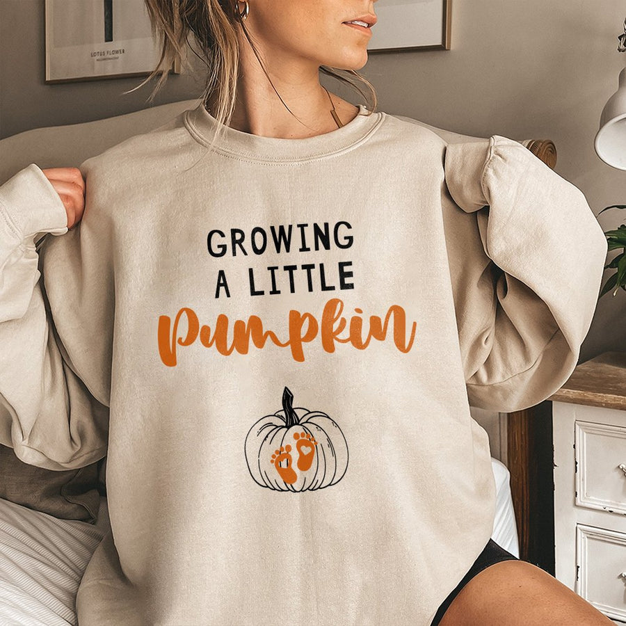Growing A Little Pumpkin Sweatshirt | Fall Pregnancy Announcement Graphic | Cotton Blend Comfort | Trendy Autumn Expecting Mom Gift