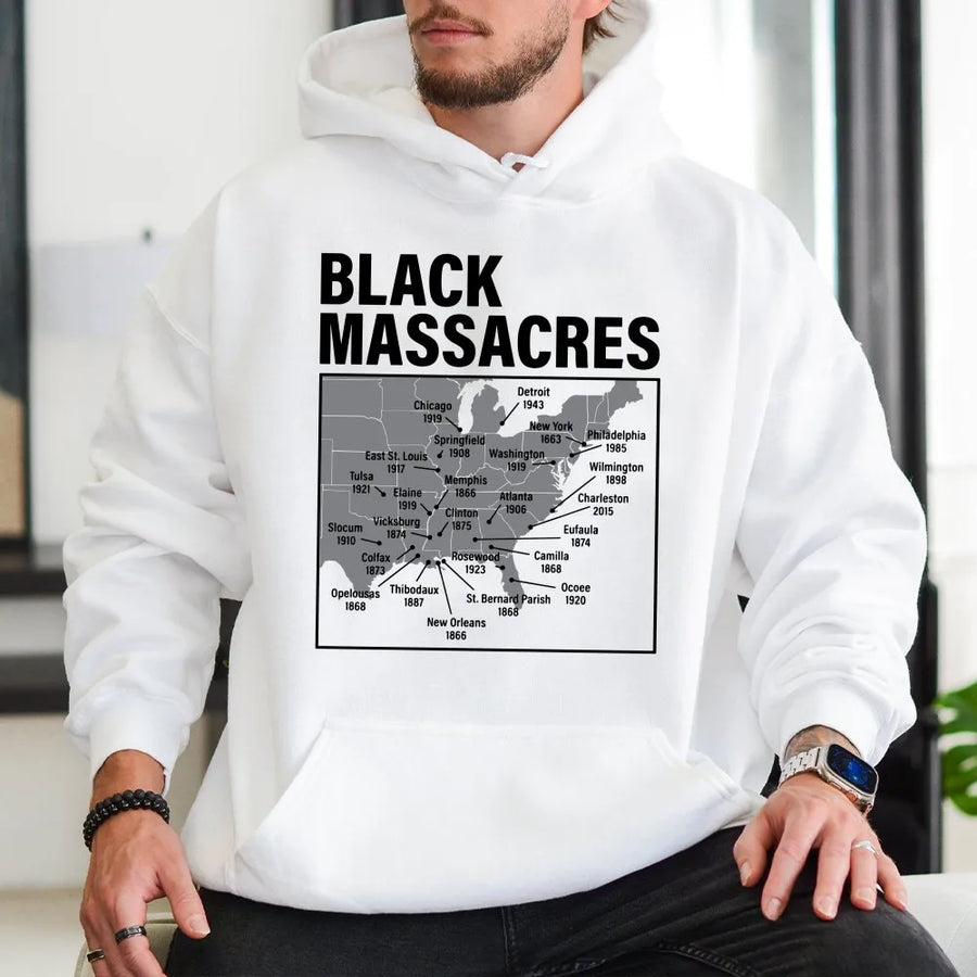Black History Map Hoodie | Black Massacres Educational Design | Premium Cotton Blend | Unisex Statement Gift for Activists