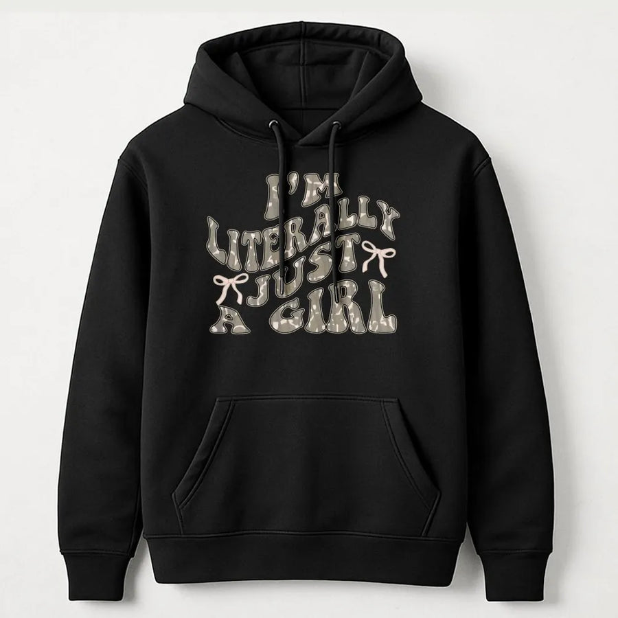 I'm Literally Just A Girl Hoodie | Retro Aesthetic Coquette Bow Graphic | Premium Cotton Blend | Funny Trendy Gift For Her Women Teens
