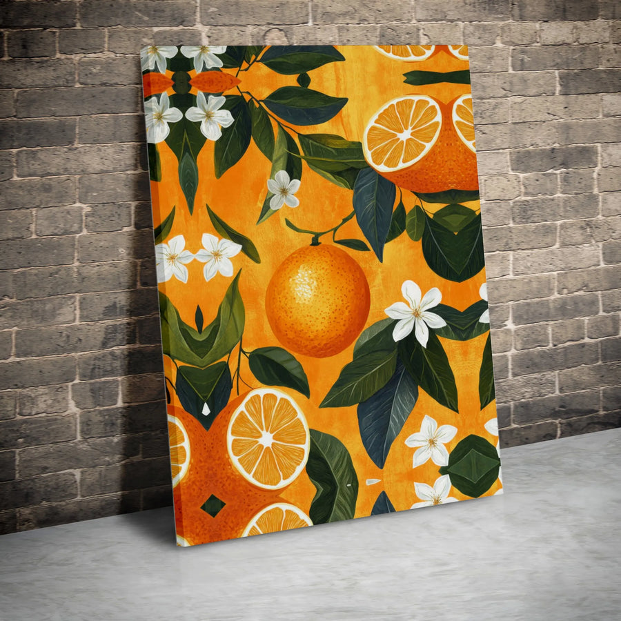 Orange Fruit Canvas Wall Art | Botanical Blossom Gallery Wrap Print | Premium Stretched Decor | Mediterranean Kitchen Home Gift