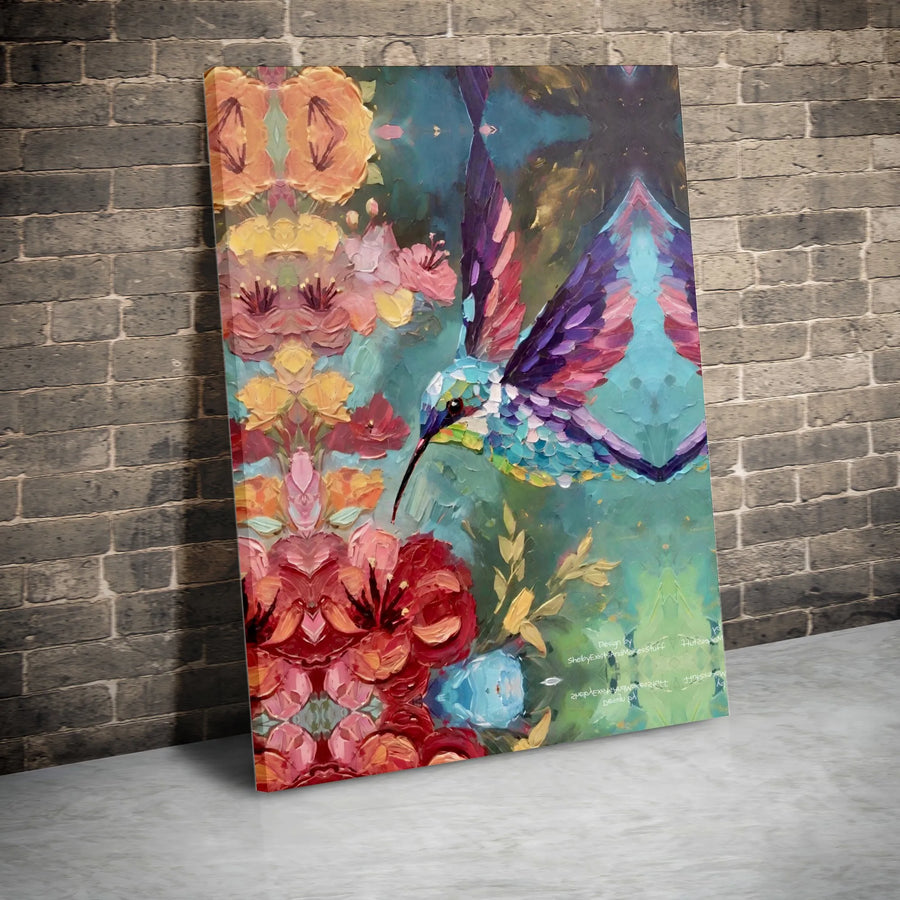 Hummingbird Floral Canvas Art | Kaleidoscope Nature Bird Wall Decor | Gallery Quality Premium Print | Vibrant Home & Office Aesthetic Gift