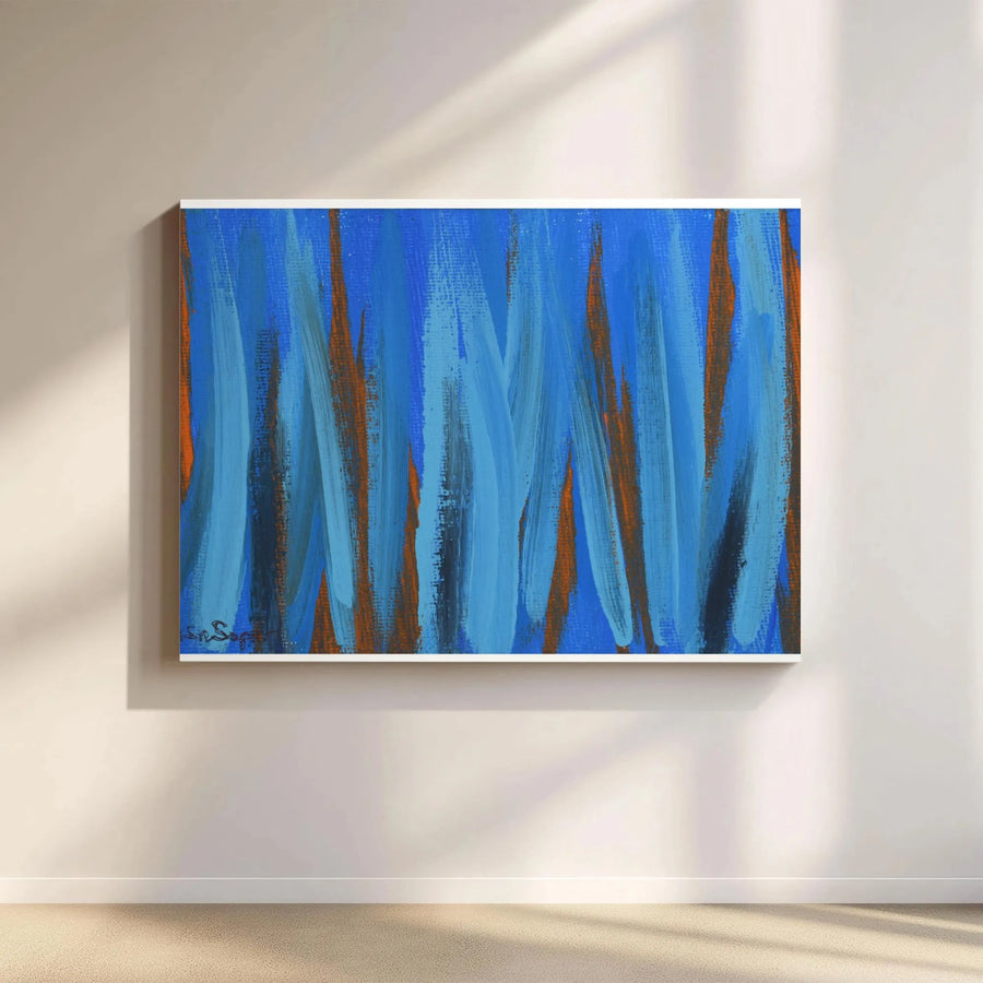 Abstract Wall Art Canvas | Blue and Orange Brushstroke Painting | Premium Gallery Wrapped Decor | Modern Home Office Statement Piece