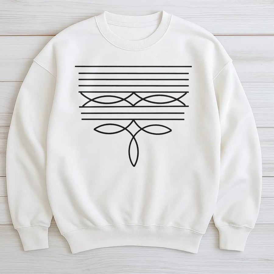 Western Boot Stitch Sweatshirt | Minimalist Cowgirl Line Art Graphic | Premium Cotton Blend | Country Concert Apparel Gift for Women
