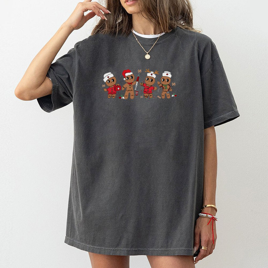 Christmas Nurse Gingerbread T-Shirt | Cute Medical Holiday Graphic Tee | 100% Cotton Premium Quality | Best Gift for Nurses and Healthcare Workers