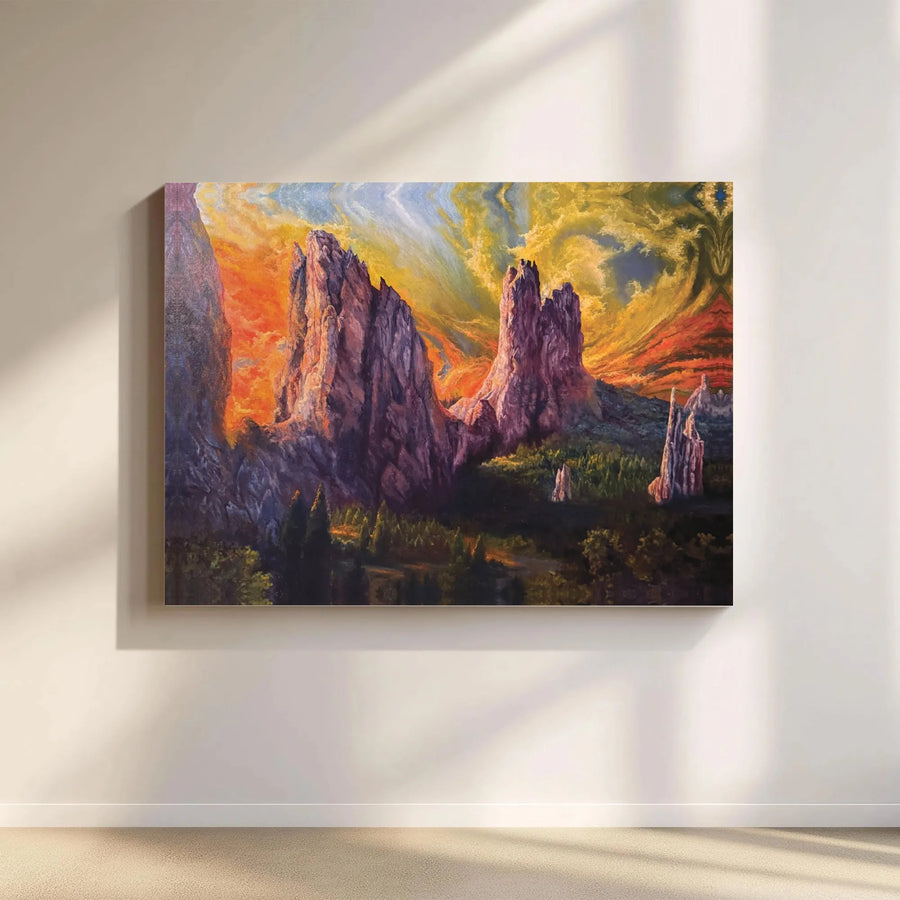 Mountain Landscape Canvas Print | Vibrant Oil Painting Style | Premium Gallery Wrapped Canvas | Large Statement Art for Living Room Decor