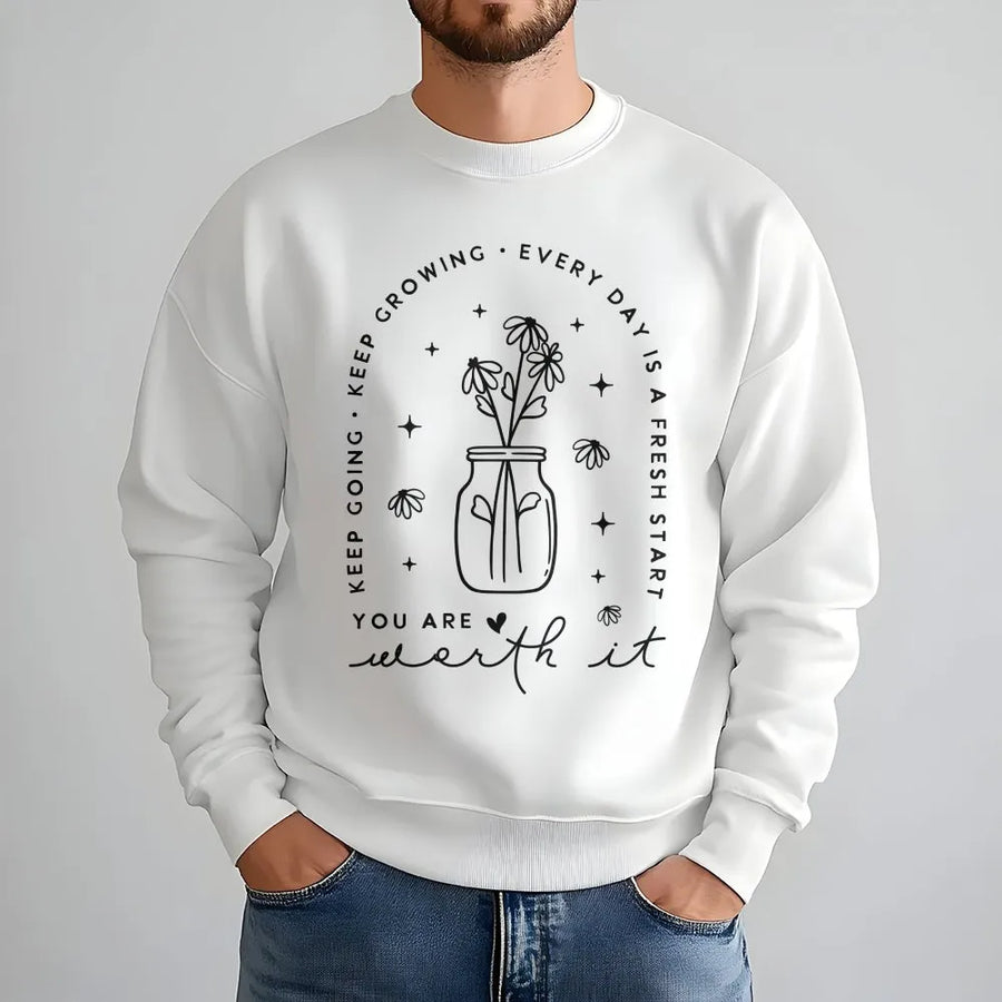 Mental Health Sweatshirt | You Are Worth It Floral Design | Premium Cotton Blend | Inspirational Self Care Gift for Her