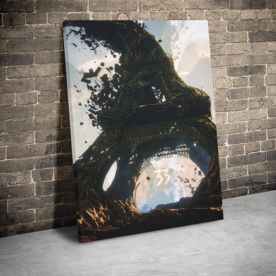 Eiffel Tower Canvas Art | Apocalyptic Overgrown Paris Scenery | Premium Gallery Wrap Wall Decor | Surreal Gothic Landscape for Modern Home