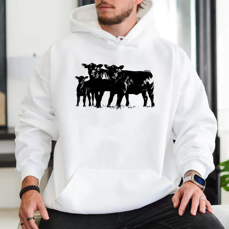 Cow Hoodie | Western Farm Animal Graphic | Soft Cotton Blend Unisex Pullover | Gift for Farmer & Rancher