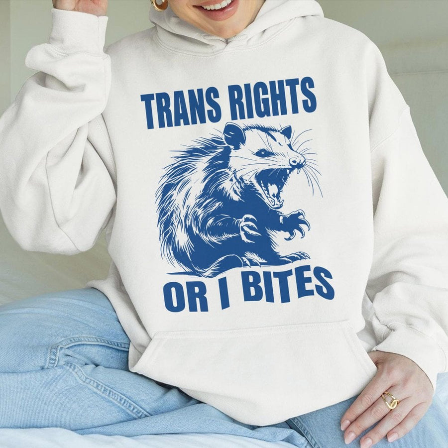Trans Rights Hoodie | Funny Opossum Graphic Design | Premium Cotton Blend | LGBTQ Pride Gift for Queer Men and Women
