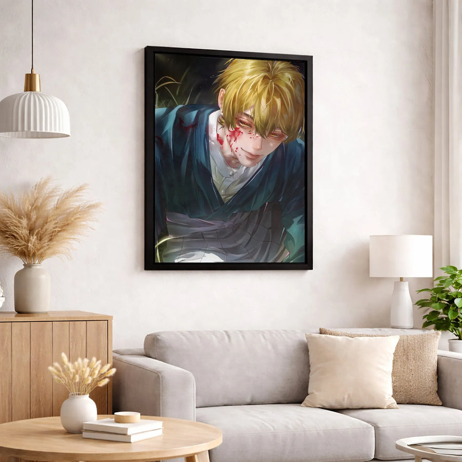 Anime Boy Canvas Wall Art | Dark Aesthetic Blonde Character with Blood Splatter | Gallery Quality 1.25 Inch Profile | Gift for Otaku and Manga Fans