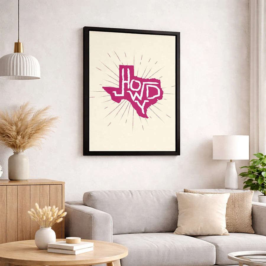 Howdy Texas Wall Art | State Outline Typography Print | Premium Gallery Wrapped Canvas | Southern Decor Gift for Texans