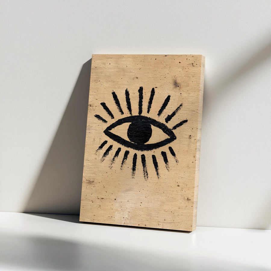 Evil Eye Vertical Canvas | Rustic Wood Style Print | Premium Gallery Wrap | Spiritual Home Decor Gift for Protection