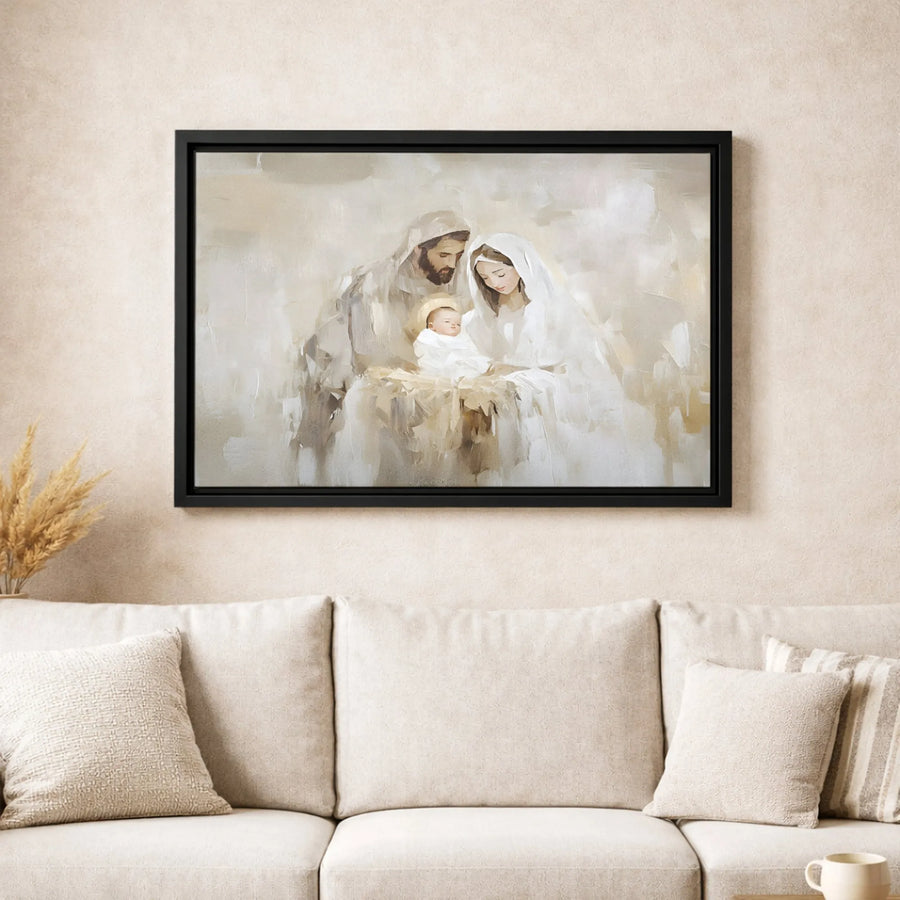Nativity Scene Canvas Print | Abstract Holy Family Wall Art | Premium Fade-Resistant Gallery Wrap | Christian Christmas Home Decor Gift