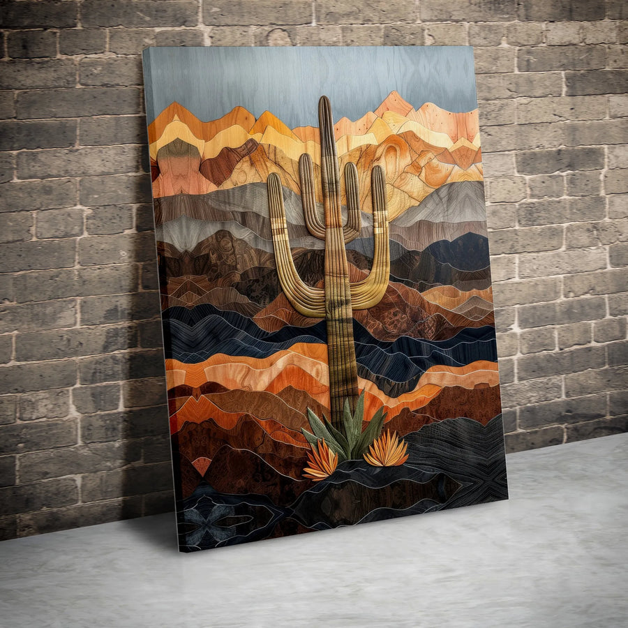 Desert Cactus Wall Art | Abstract Saguaro Landscape Print | Premium Gallery Wrapped Canvas | Southwestern Home Decor Gift