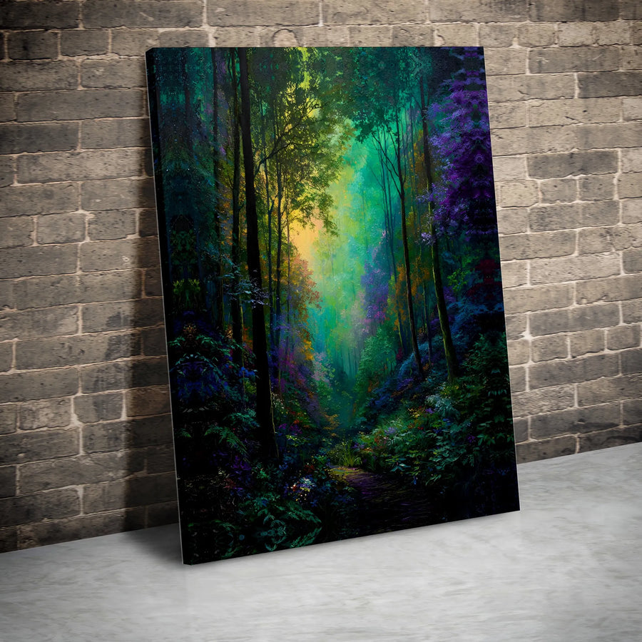 Enchanted Forest Canvas Wall Art | Mystical Woodland Path Print | Premium Gallery-Wrapped Decor | Nature Lover Living Room Gift