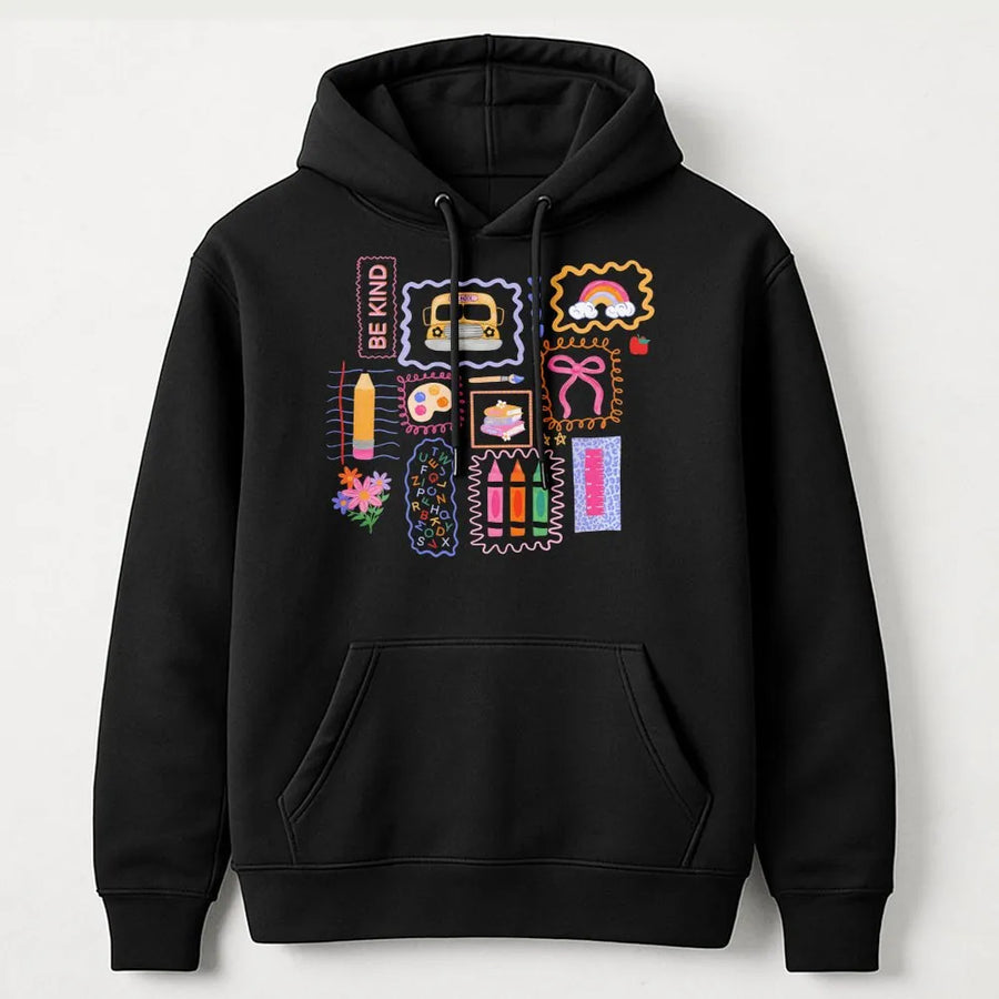 Teacher Hoodie | Colorful School Doodles Graphic | Soft Cotton Tee | Preppy Back to School Gift for Her